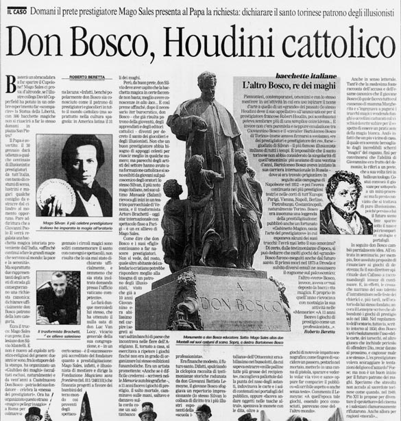 Ritaglio: Don Bosco, Houdini cattolico