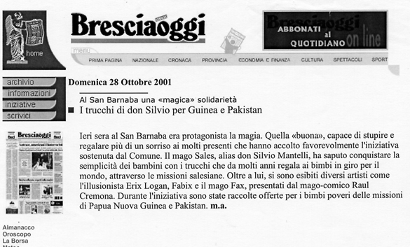 Ritaglio: I trucchi di don Silvio per Guinea e Pakistan