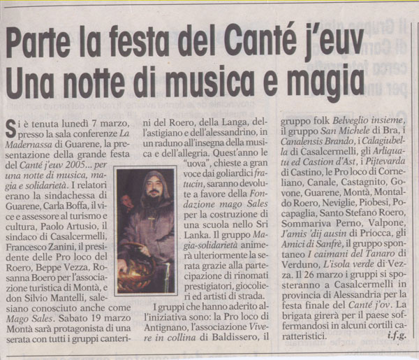 Ritaglio: Parte la festa del Canté j'euv Una notte di musica e magia