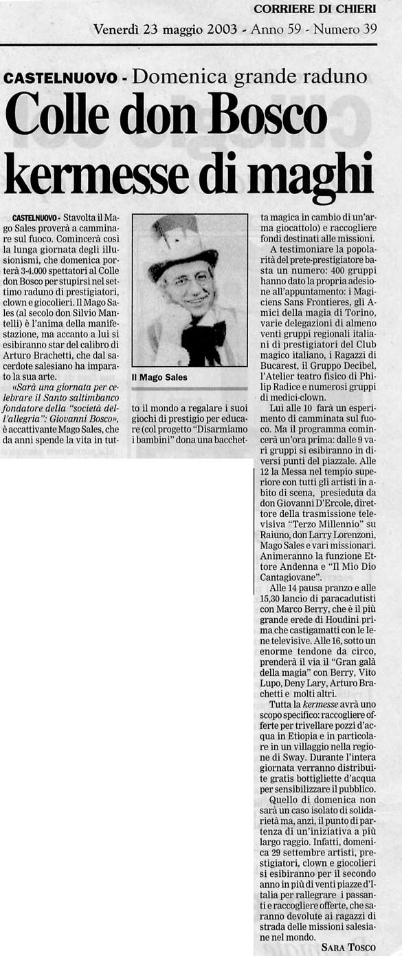Ritaglio: Colle don Bosco kermesse di maghi