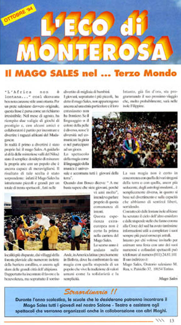 Ritaglio: Il mago Sales nel... terzo mondo